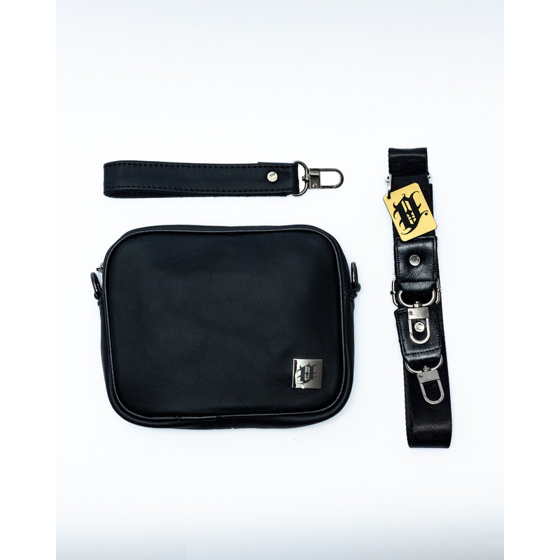 Bandolera Lite Ollin En Piel Vacuno Unisex Crossbody Lite Negro Lisa