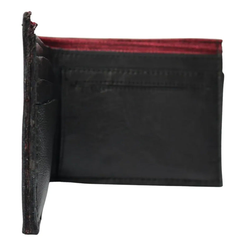 Cartera Ollin Blood De Piel Vacuna Para Hombre Genuina Slim Negro Liso